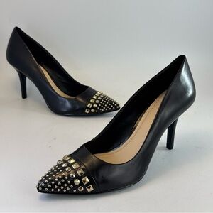 BCBGeneration Black Gold Studded Pointed Toe Pumps Sz 7.5 Heels Stilettos